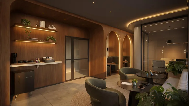 Coworking space do Nex One Galeria Jardins - perspectiva ilustrada