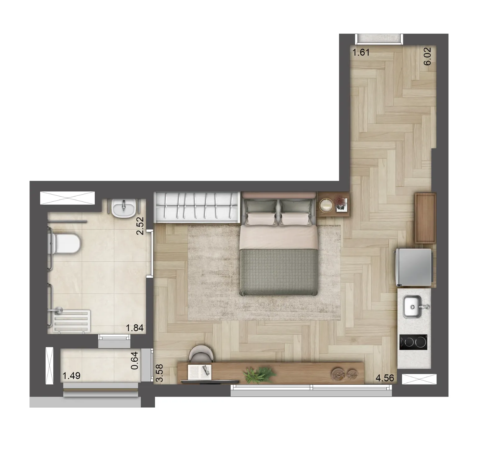 Planta Studio acessível de 35 m² — final 12A do T.O.M. Paraíso, da Lavvi, na Rua Desembargador Eliseu Guilherme, 390, Paraíso, São Paulo.