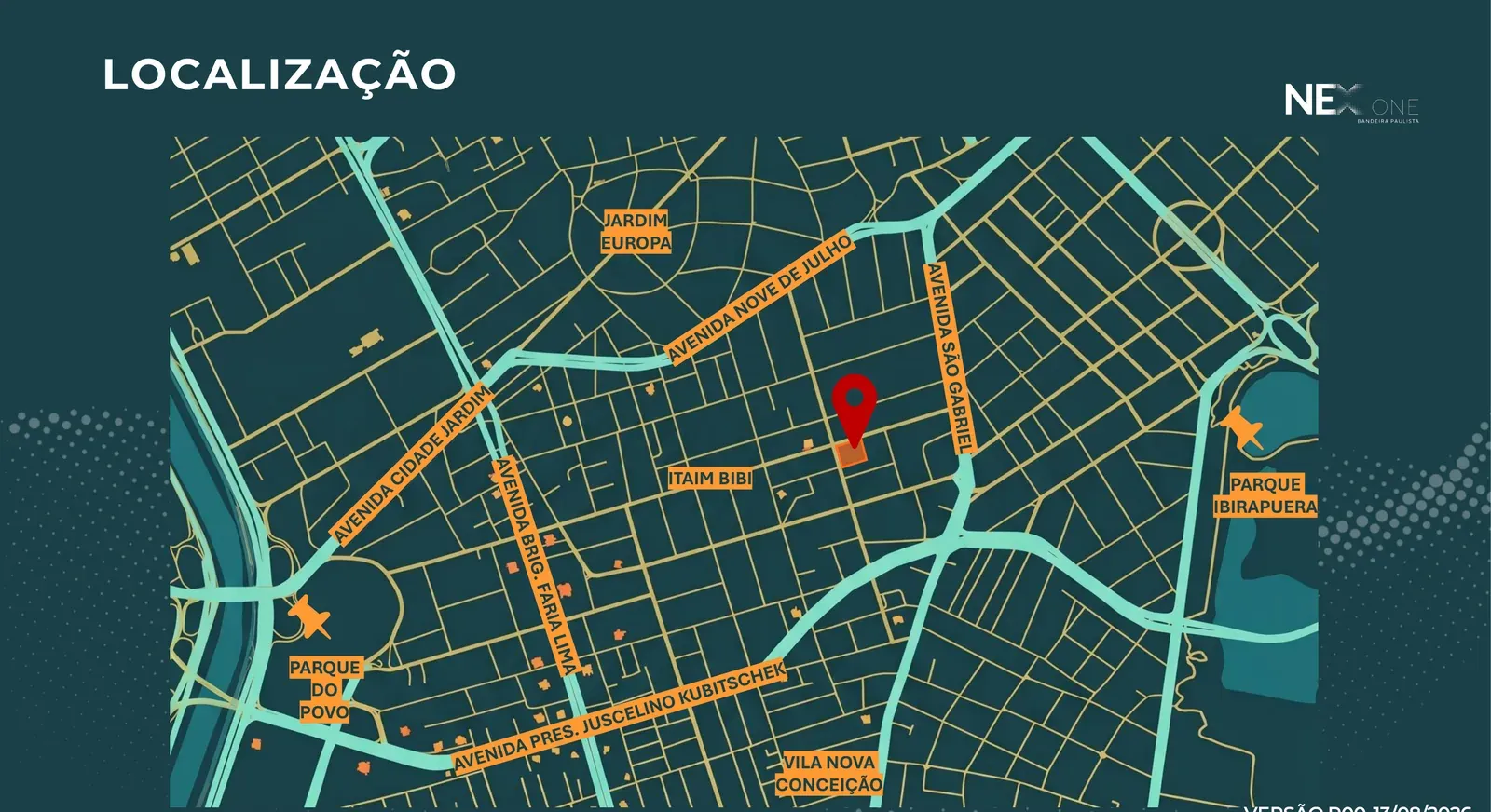 Mapa de localização do Nex One Bandeira Paulista no Itaim Bibi
