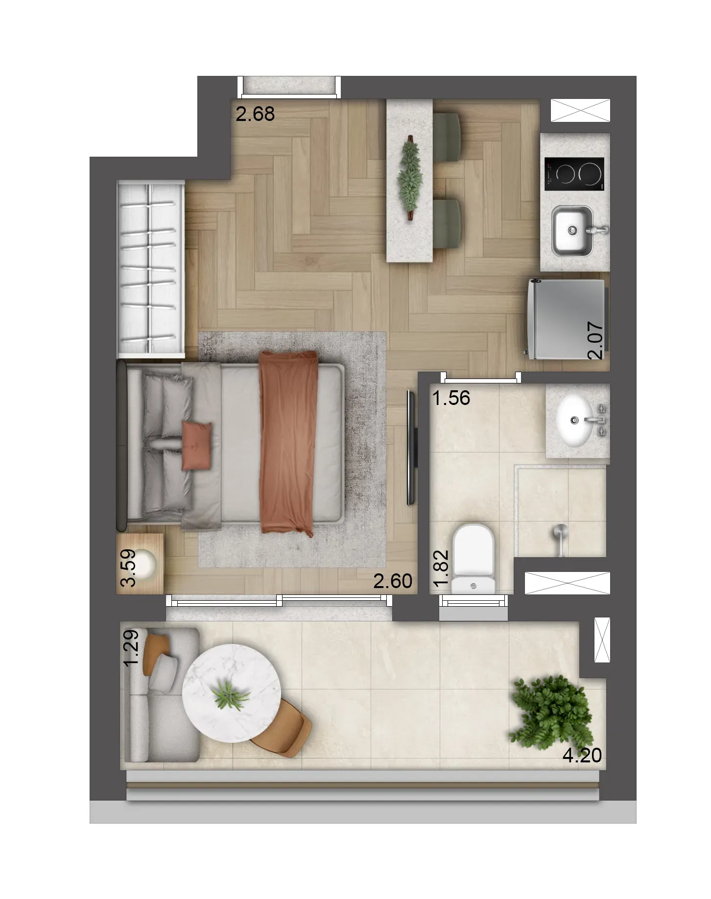 Planta Studio de 27 m² — final 13B do T.O.M. Paraíso, da Lavvi, na Rua Desembargador Eliseu Guilherme, 390, Paraíso, São Paulo.