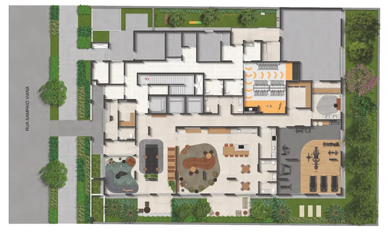 Planta de implantação do térreo do Sync Ibirapuera