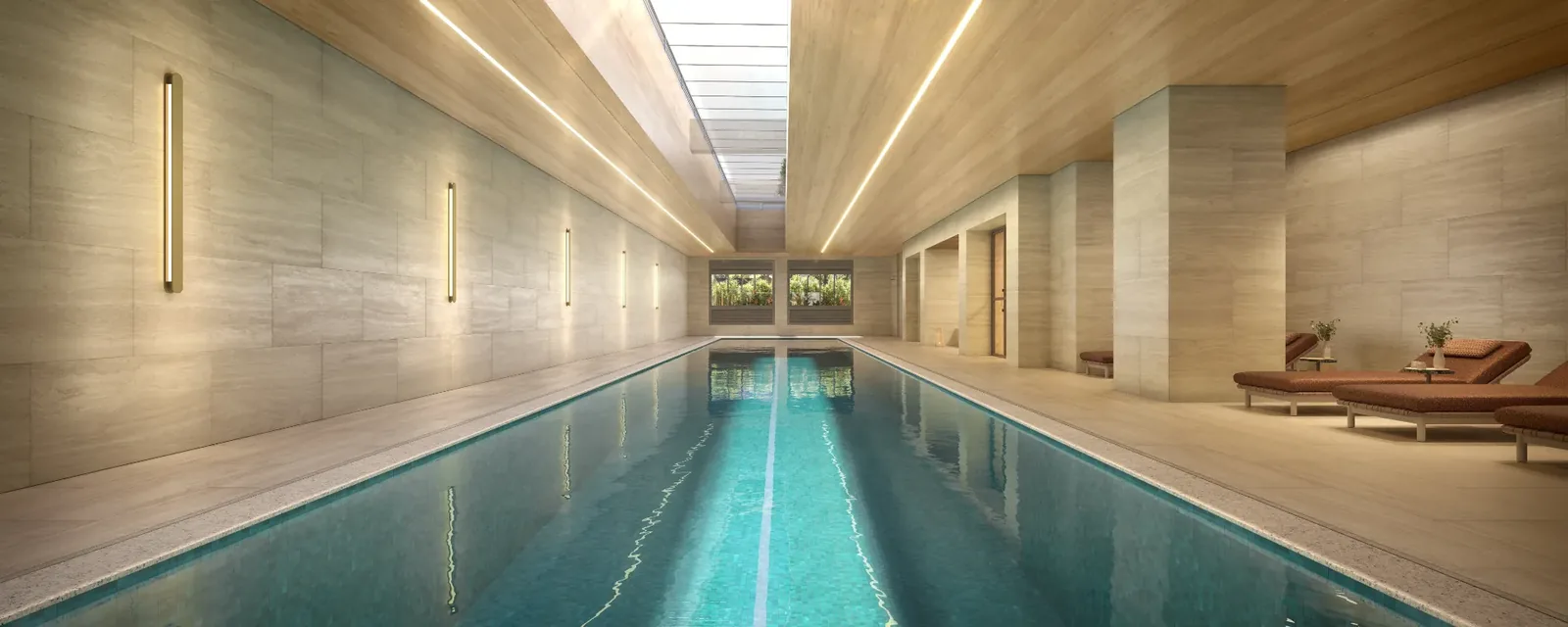 Perspectiva artística — piscina coberta do T.O.M. Paraíso, da Lavvi, no Paraíso, São Paulo.