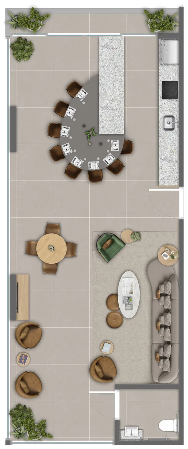 Planta humanizada do 11º pavimento, com salão de festas gourmet