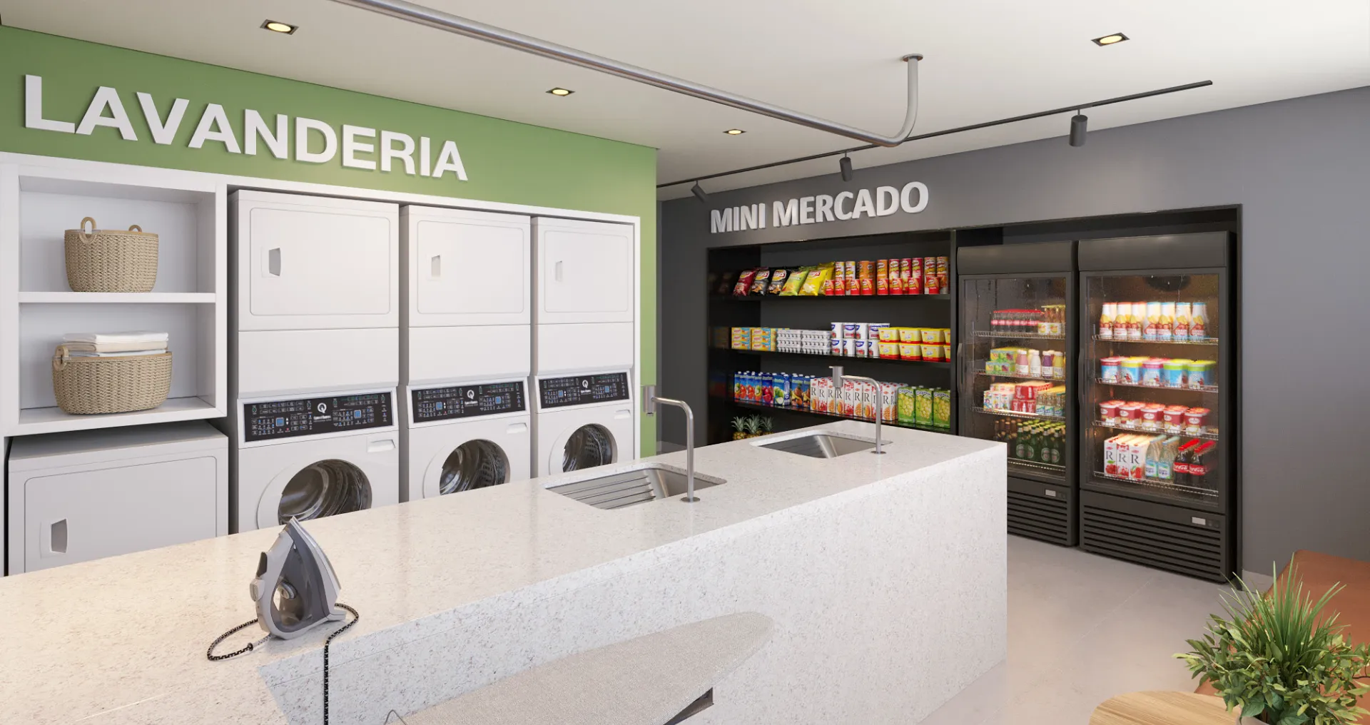Lavanderia coletiva e mini mercado no 1º pavimento