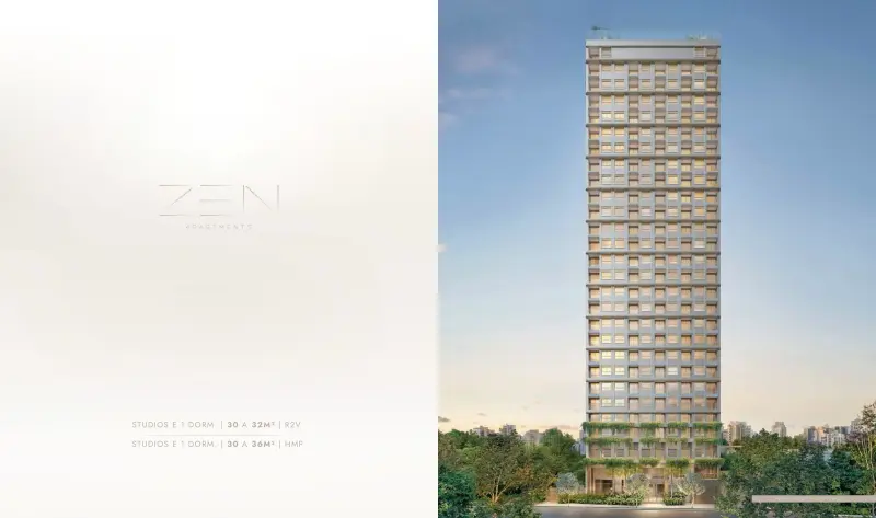 Zen Apartments Cyrela — fachada, perspectiva ilustrada