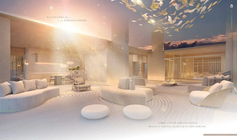 Zen Apartments Cyrela — lobby com pé-direito duplo, perspectiva ilustrada