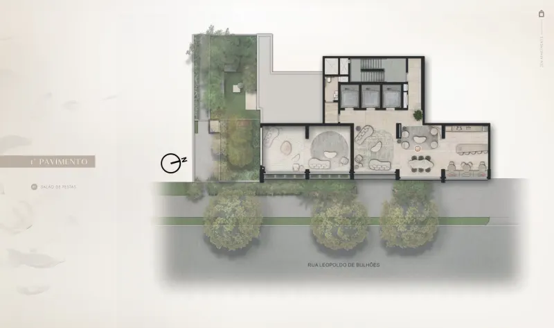 Zen Apartments Cyrela — implantação do 1º pavimento, perspectiva ilustrada