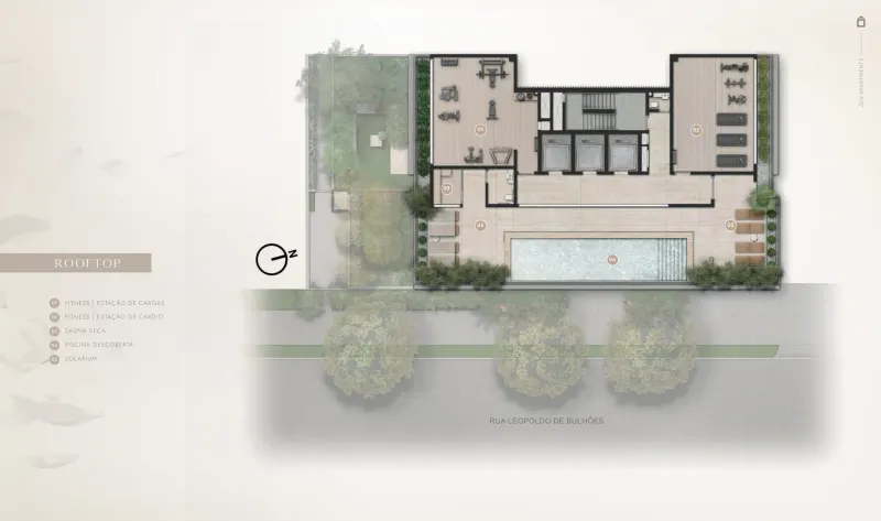 Zen Apartments Cyrela — implantação do rooftop, perspectiva ilustrada