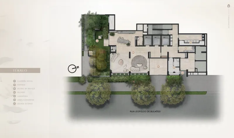 Zen Apartments Cyrela — implantação do térreo, perspectiva ilustrada