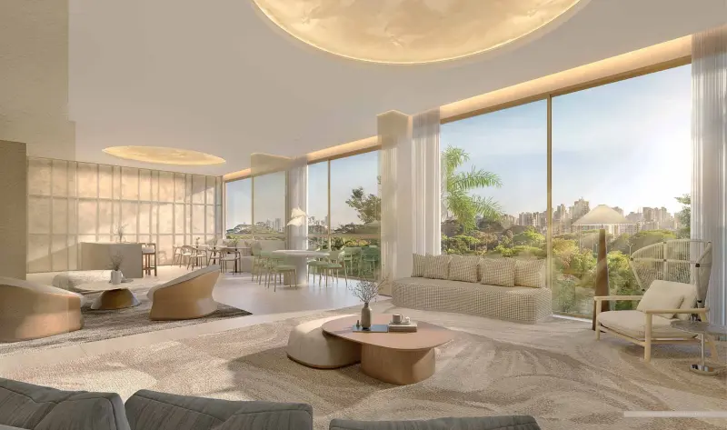 Zen Apartments Cyrela — salão de festas, perspectiva ilustrada